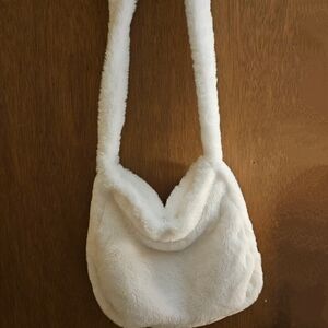 Forever 21 plush white over the shoulder tote bag with magnetic closure snap
